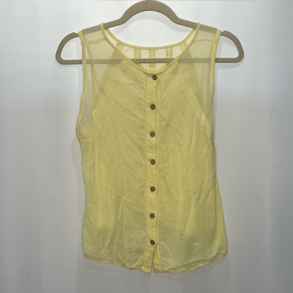 Free People Butter Yellow Sleeveless Button Down Blouse